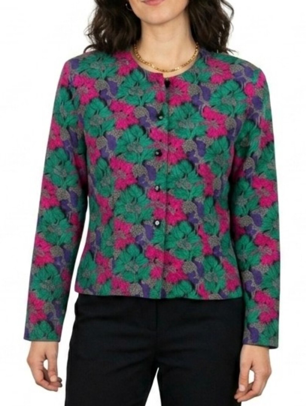 Holt Renfrew Women’s Floral Long-Sleeve Blouse — Green & Pink